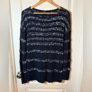 Talbots Navy and White  Striped Knit Sweater Size L